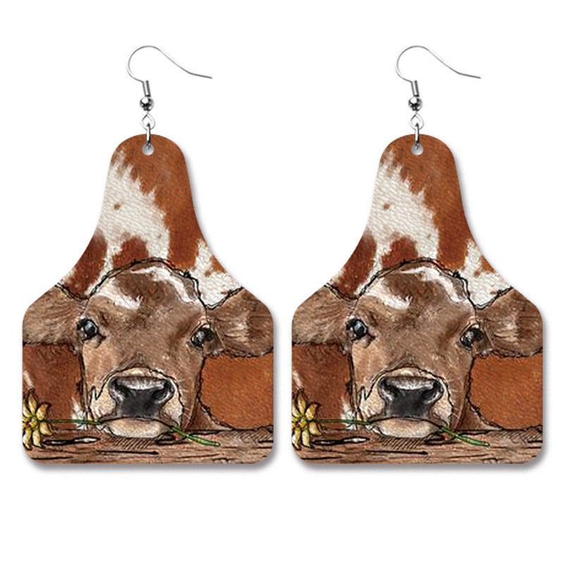 Wholesale Western Cowboy Retro Leather Geometric Old PU Personalized Earrings